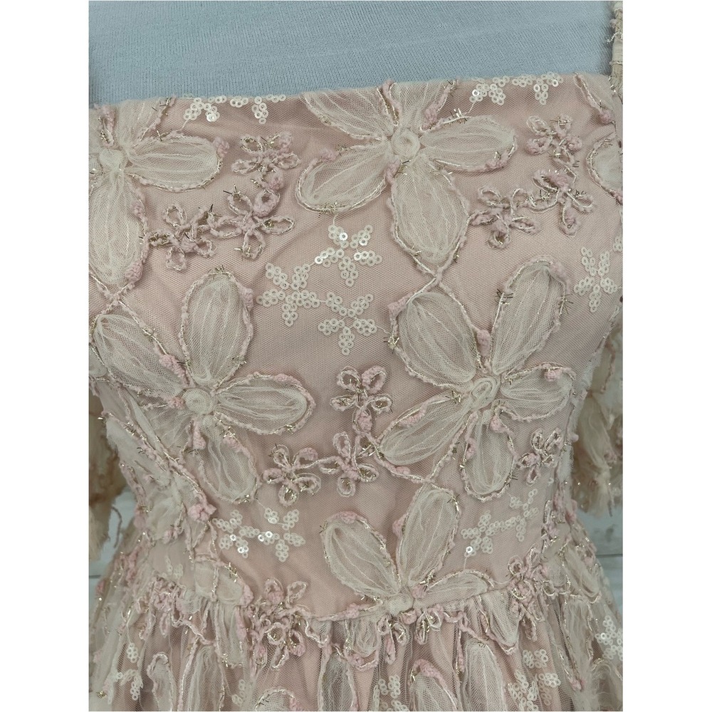 In February Blush Floral Embroidered Midi Dress Puff Sleeve Size Small Fairycore - Picture 5 of 10